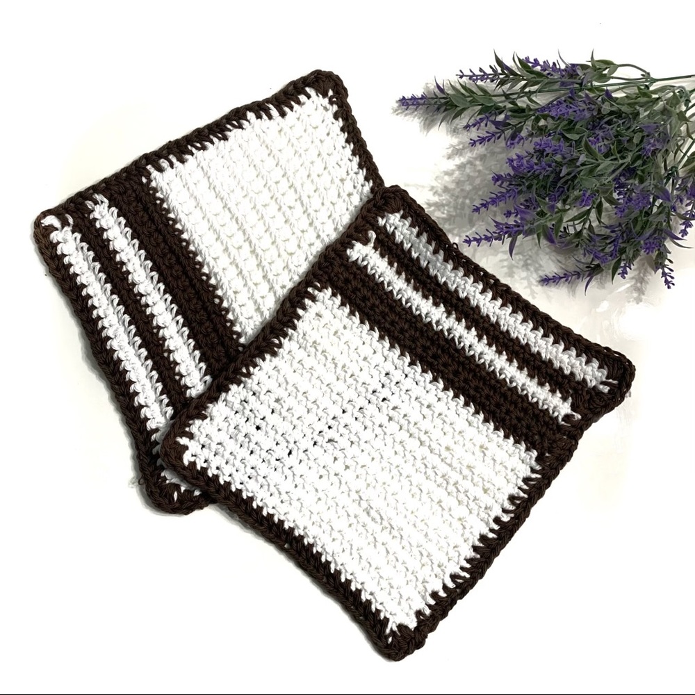 Set 2 Dish Cloths Towels Hand Knitted 100%